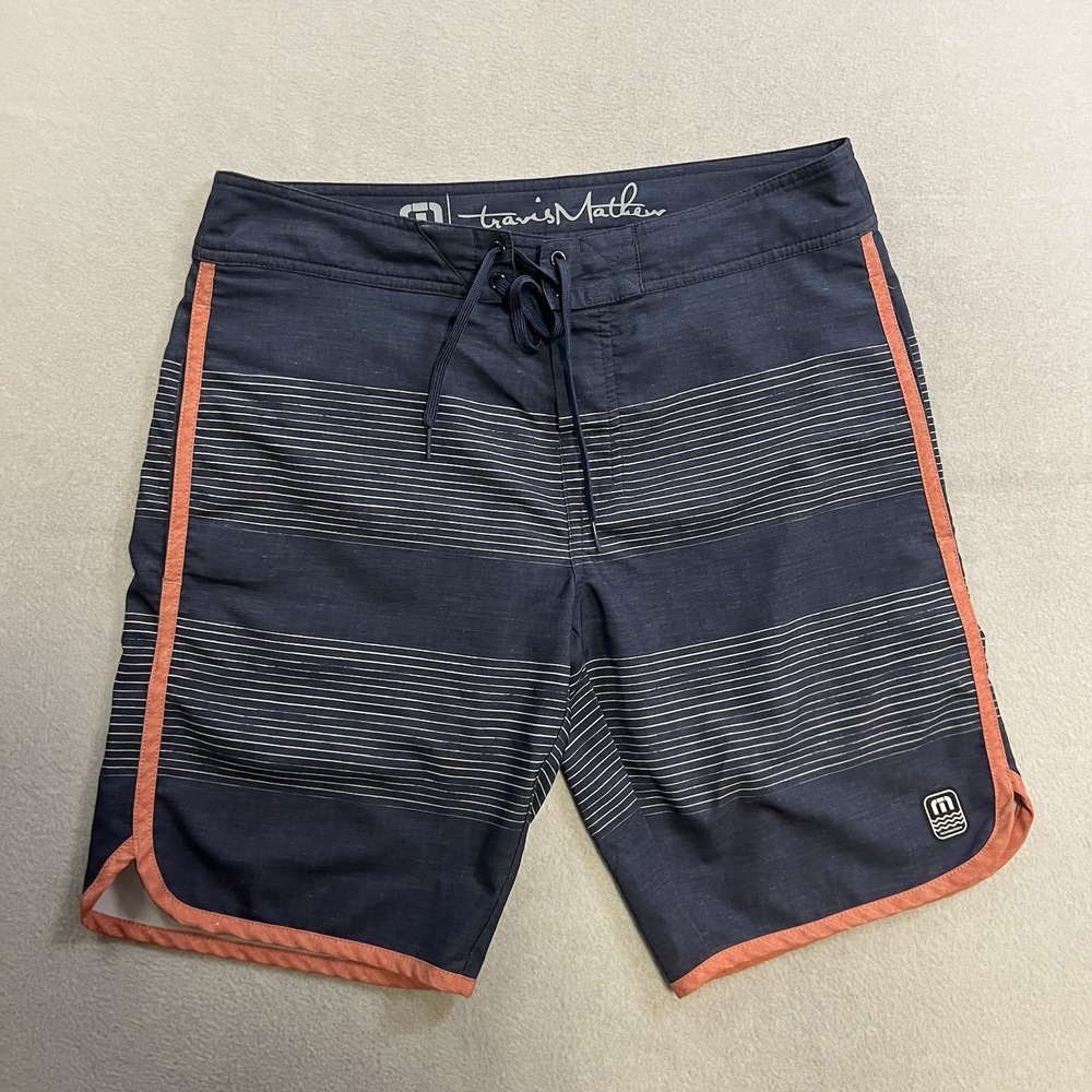 Travis Mathew Board Shorts Trunks Men's Size 33 Swim Surf Blue Gray Casual Beach